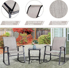 Vongrasig 3 Piece Outdoor Rocking Bistro Set, Textilene Fabric Small Patio - Image 4