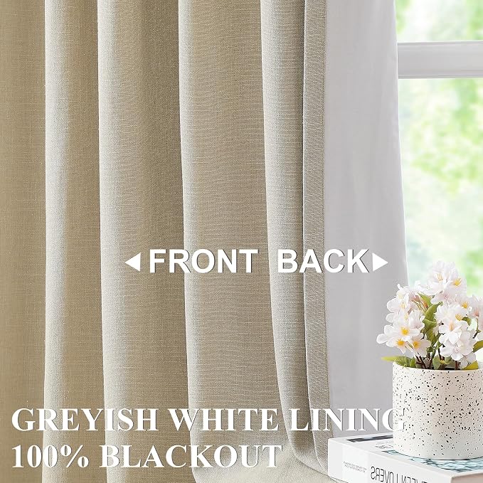 Vision Home Sand Pinch Pleated Full Blackout Curtains Linen Blended Room - Image 4