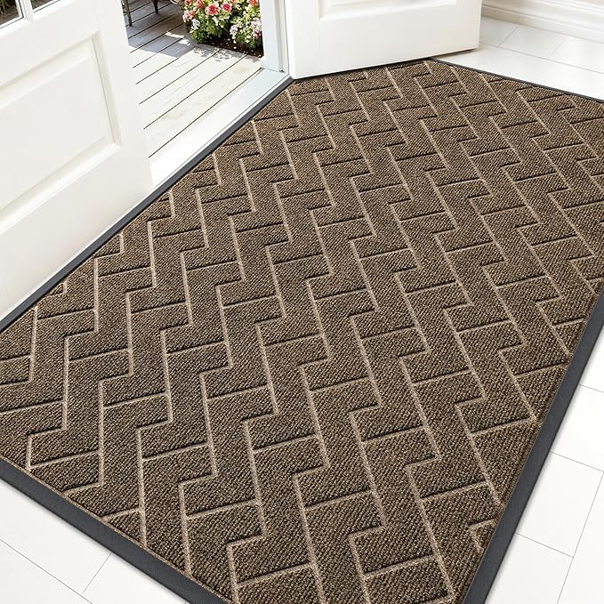 OLANLY Front Door Mat Outside 59x34, All-Season Absorbent Rubber Doormat | Brown by OLANLY