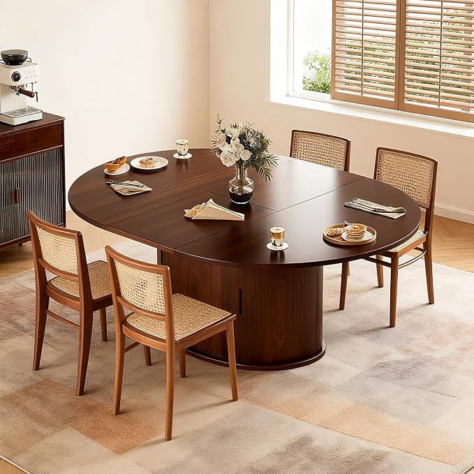 Extendable Round Dining Table for 2-4-6, 63 Inch Dining Room Kitchen Table - Image 5