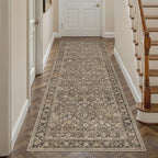 3x8 Brown Vintage Floral Washable Runner Rug by HUGEAR