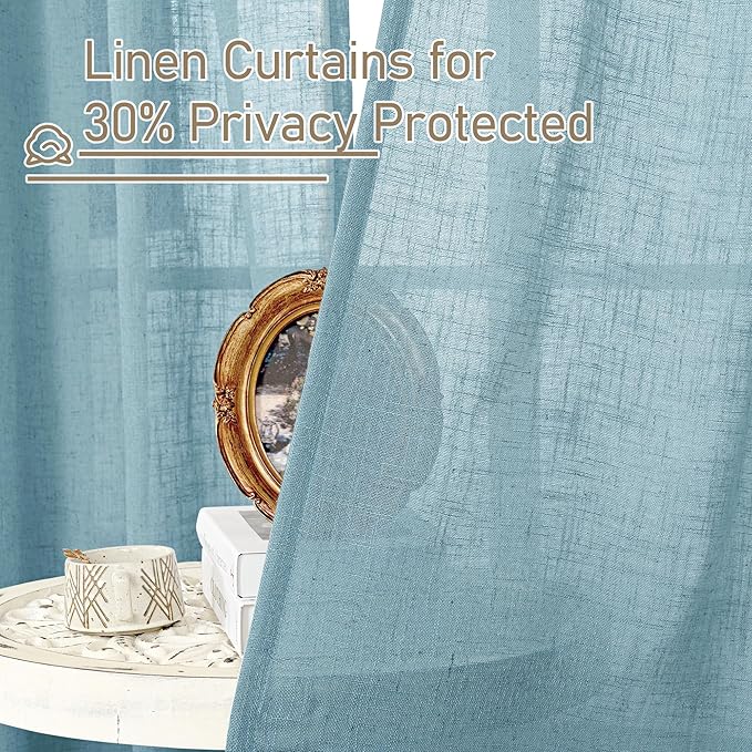 102 Inches Long Linen Curtains for Living Room Bedroom 2 Panels | Semi Sheer - Image 5