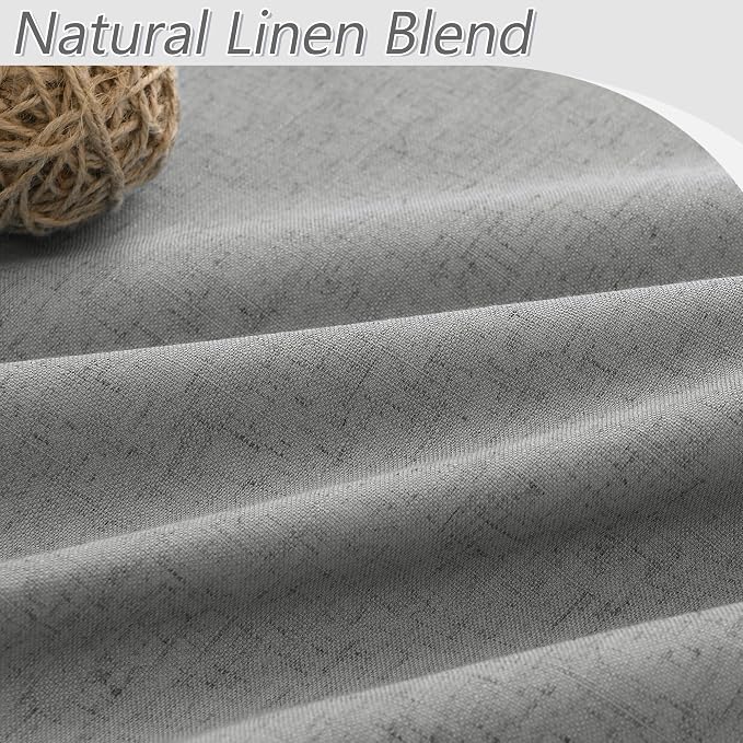 Dark Grey 100% Blackout Linen Curtains 63 Inch Length 2 Panels Set - Image 3
