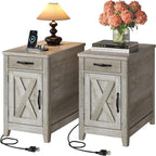 IRONCK End Table with Charging Station, Narrow Side Table by IRONCK