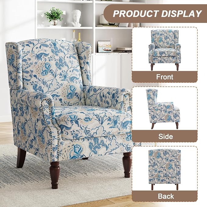 Pia Ricco Set of 2 Floral Accent Chairs, High Back Upholstered Armchairs - Image 3