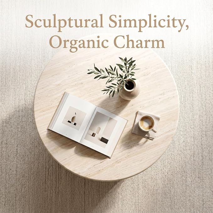 HNY Modern Round Coffee Table Marble Veneer Wood Center Table 31.5" Faux - Image 6