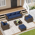 LOUVIXA 7 Piece Outdoor Patio Furniture Set, Rattan Chairs Glass Table Wicker - Image 3