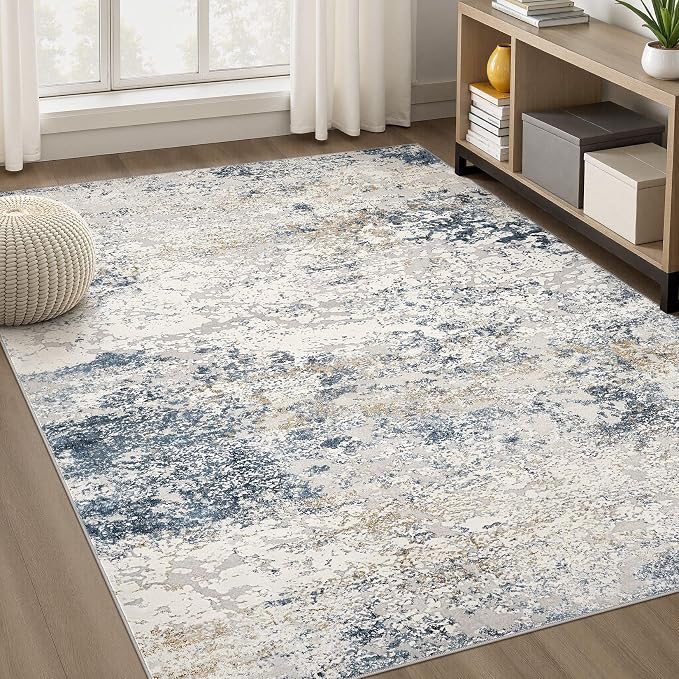 DMOYEST Area Rug Living Room Rugs 5x8 Washable Abstract Beige Blue Carpet | by DMOYEST