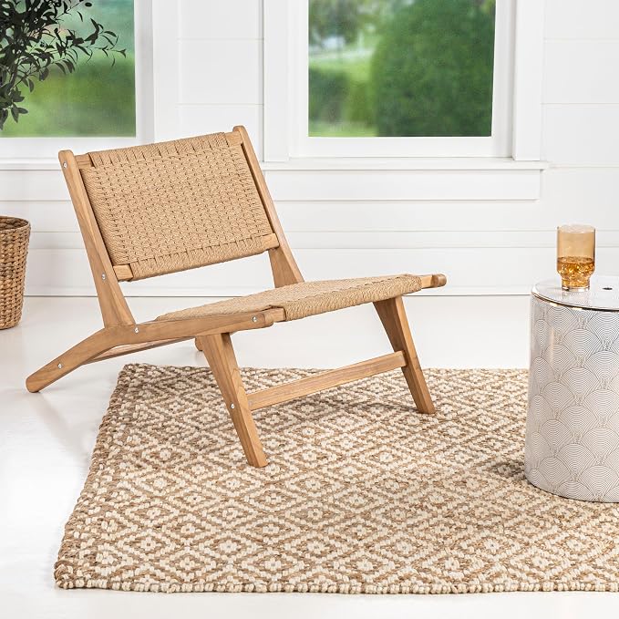 JONATHAN Y Parker 23.6" x 36.2" Solid Teak Wood Woven Yarn Accent Bohemian - Image 2