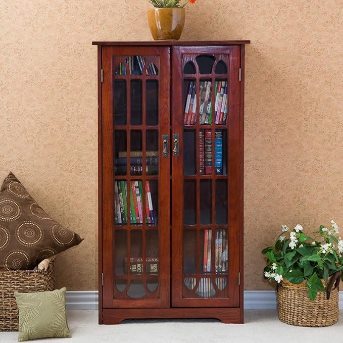 SEI Furniture - Window Pane Media Cabinet - Cherry - Transitional Design - Image 2