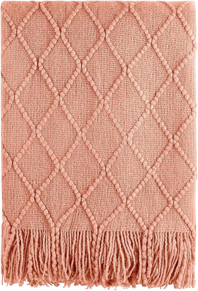 BOURINA Orange Throw Blanket 60x80 Inches Throw Textured Solid Soft Sofa Throw by BOURINA