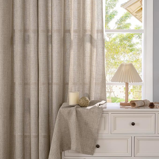 YoungsTex Oatmeal Linen Kitchen Curtains 36 Inches Long 2 Panels Set | Small - Image 8