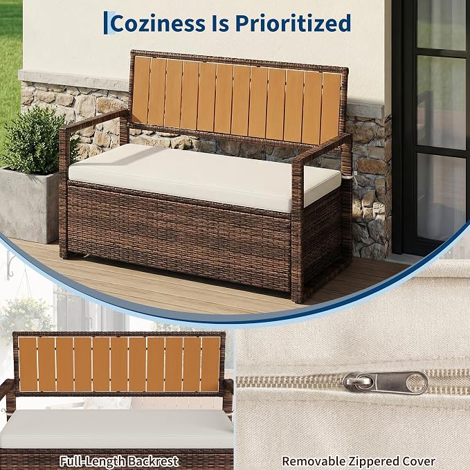 GarveeLife Wicker Storage Bench, Outdoor Rattan Stool - Image 7