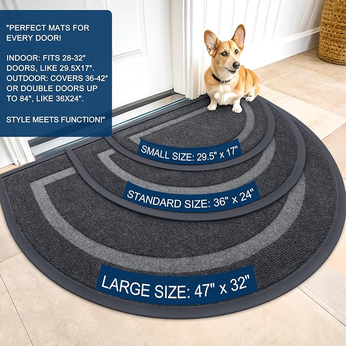 OLANLY Half Circle Front Door Mat Outside 47x23 All-Season Rubber Doormat | Grey - Image 2
