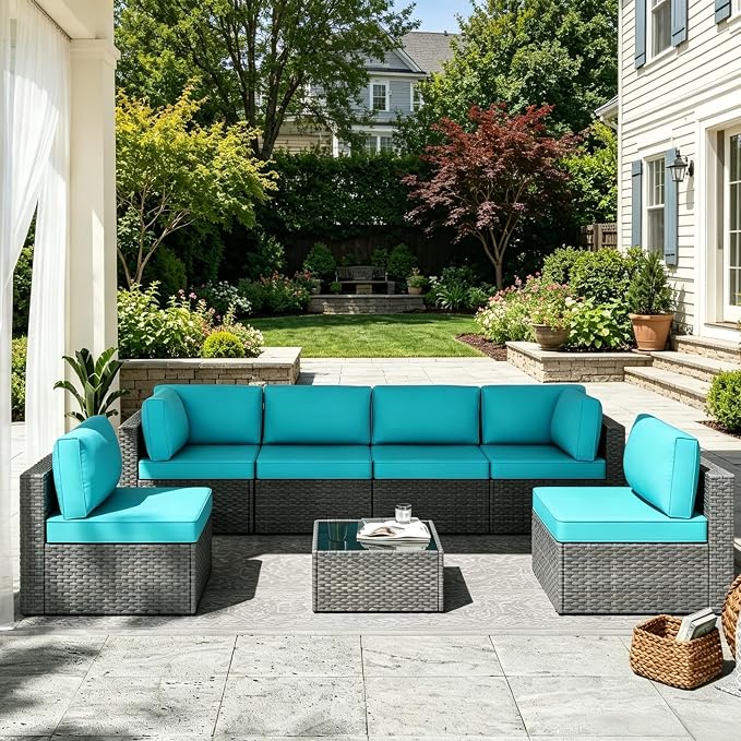 MOCHITO 7 Pieces Outdoor Patio Furniture Sets, All-Weather Sectional Sofa Grey by Unknown