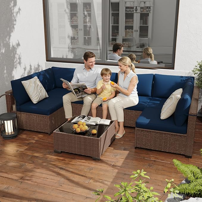 KIGOTY 7-Piece Patio Furniture Set, All-Weather PE Rattan Outdoor Sectional Sofa - Image 8