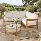 VilroCaz Outdoor Patio Furniture Set, L-Shaped Acacia Wood Sectional Sofa - Image 2