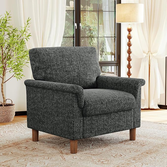 Mid Century Modern Accent Chair, Chenille Comfy Living Room Arm Chairs by ErdoruLiving