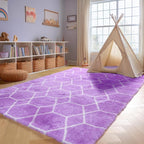 Area Rugs for Bedroom, 4x6 Fluffy Carpet Purple and White Geometric Rug | Boho - Image 9