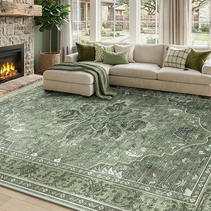 RELEANY Washable Area Rug, Water Repellent, Pet Friendly, Vintage Floral Boho by RELEANY