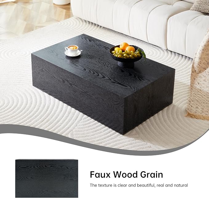 39.3'' Wood Coffee Table with Black Wood Grain, Rectangular Low Tables - Image 8