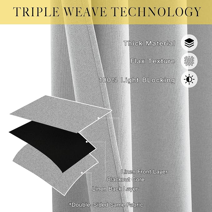 NICETOWN 100% Blackout Linen Curtains - Image 3