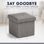 Ornavo Home Small Storage Ottoman Foldable Collapsible Cube Square Linen - Image 2
