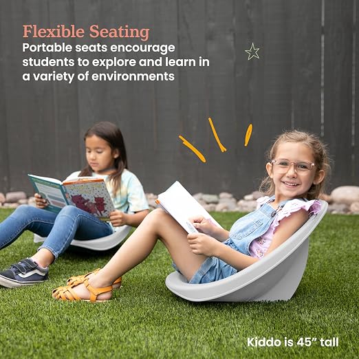 ECR4Kids Plastic Leaf Scoop Floor Rocker Seat, Classroom Furniture, Light Grey - Image 4