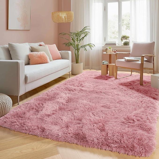 Blush Pink Fluffy Shag Area Rugs - Image 2