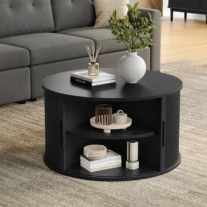 LINSY HOME Round Coffee Table, 31.5" Drum Coffee Table - Image 2
