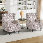 Pia Ricco Set of 2 Floral Accent Chairs, High Back Upholstered Armchairs - Image 6