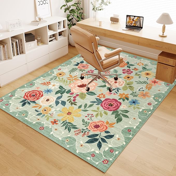 DUKINO 4x5 Area Rug for Entryway, Soft Floral Washable Rug Non Slip, - Image 8