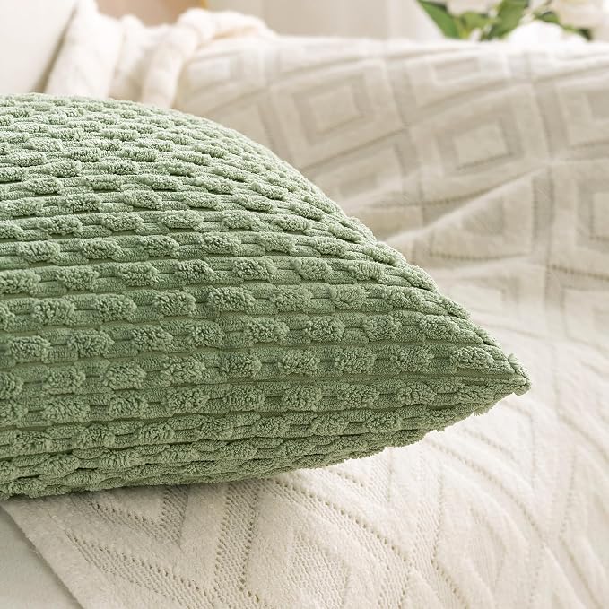 Set of 4 Sage Green Decorative Throw Pillow Covers 20x20 Inch Corduroy Pillow - Image 7