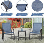 Vongrasig 3 Piece Outdoor Rocking Bistro Set, Textilene Fabric Small Patio - Image 3