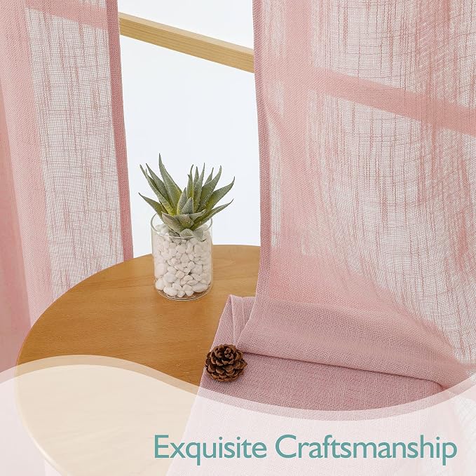 Chyhomenyc Rose Pink Semi Sheer Curtains 36 Inch Length, Light Filtering Faux - Image 6