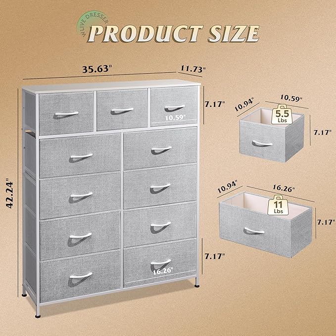 WLIVE Tall Dresser for Bedroom, Fabric Dressers Storage Tower, Dresser & Chest - Image 3