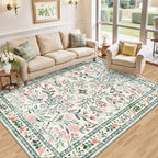 PLHXFR 8x10 Area Rug Living Room: Floral Washable Boho Carpet Green Beige | - Image 2