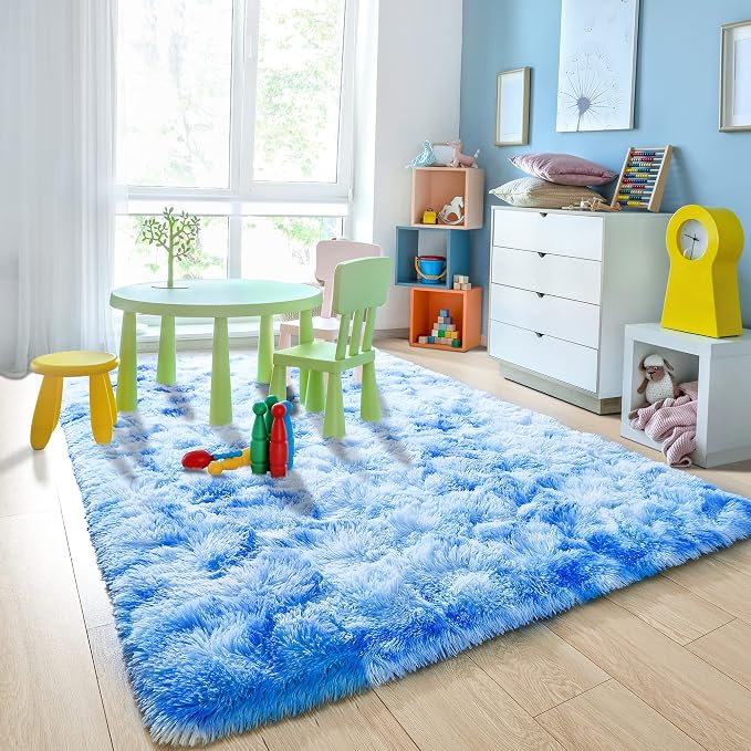 3x5 Tie-Dyed Blue Fluffy Soft Area Rug Non-Slip - Image 7
