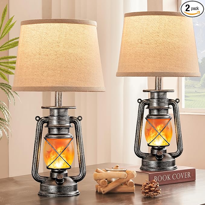 LEDIARY 18.72" Sliver LED Lantern Flickering Flame Table Lamps by LEDIARY