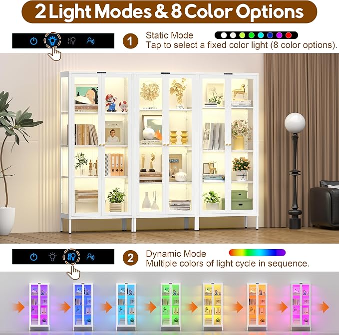 UNICOLY Display Cabinet with Glass Doors, Glass Display Cabinet with 8 Color - Image 3