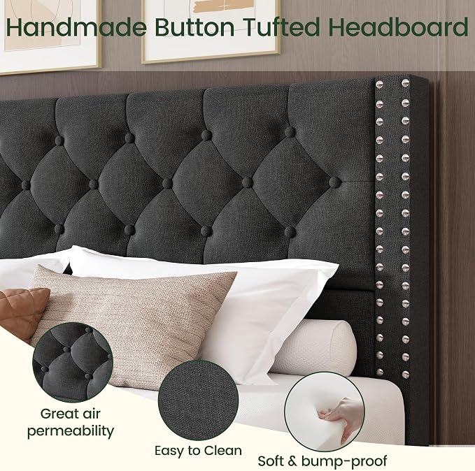 LARMACE Full Size Bed Frame Upholstered Platform Bed - Image 4