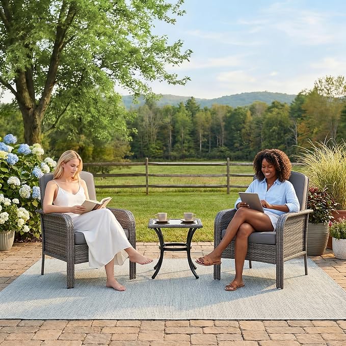 Garvee Outdoor Wicker Chairs, 2 Pieces Patio Furniture Set, All Weather High - Image 6
