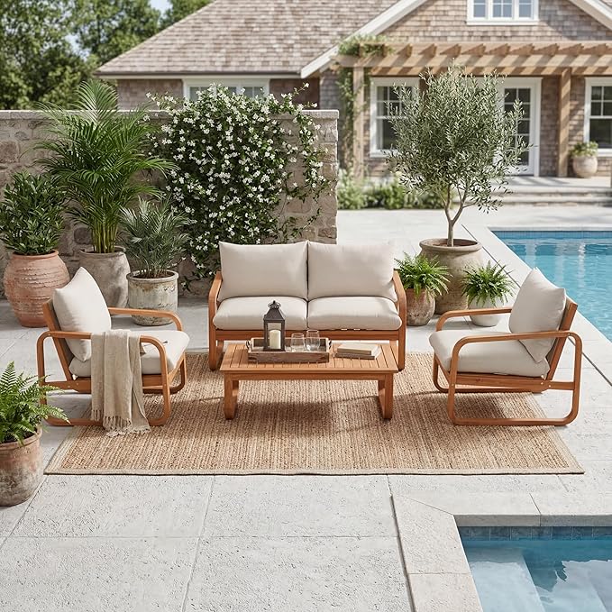 Merax Outdoor 4-Piece Acacia Wood Conversation Set by Merax