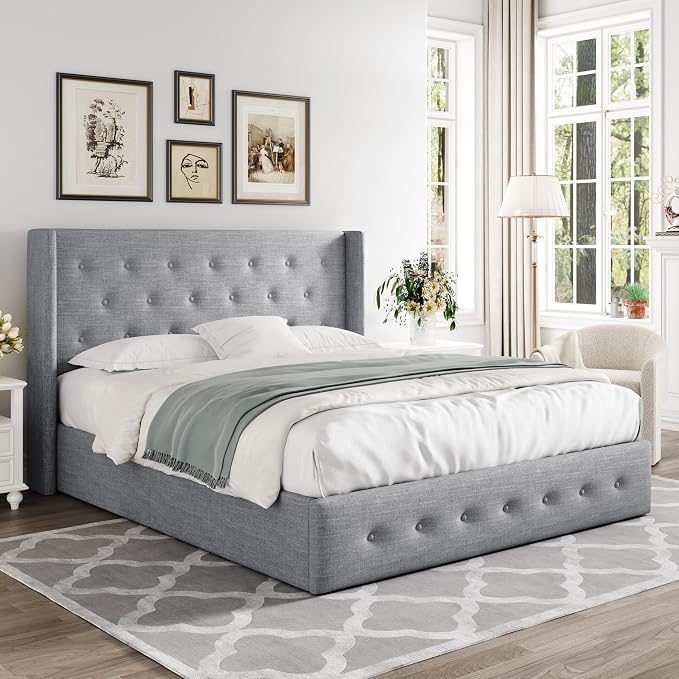 Allewie Queen Size Lift Up Storage Bed, Button Tufted Headboard - Image 8