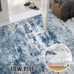 Round Area Rug Living Room: 5 ft Modern Washable Carpet Blue | - Image 6