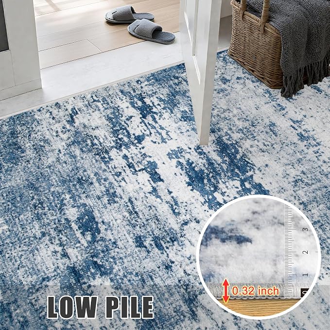 Area Rug Living Room: 5x5 Modern Washable Indoor Soft Carpet Blue | - Image 7
