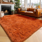Amdrebio Burnt Orange Fall Fuzzy Shag Area Rug 5x7 by Amdrebio