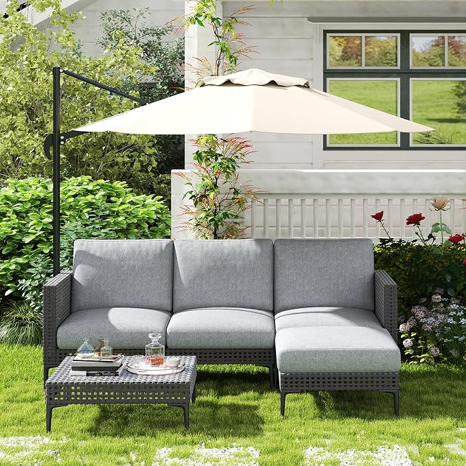Jocoevol 5 Pieces Outdoor Patio Conversation Set – Rattan L-Shaped Corner Sofa - Image 2