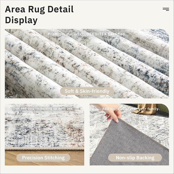 Soalmost Runner Rug 2x10 Washable Hallway Kitchen Runners Blue/Ivory | Non-Slip - Image 6