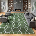6x9 Area Rugs for Living Room Bedroom, Fluffy Olive Green and White Rug | by ONASAR